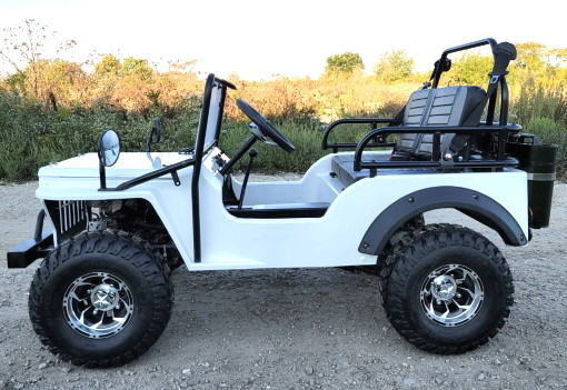 Edição branca da ELITE de Mini Gas Golf Cart Jeep levantada com bordas e os alargamentos feitos sob encomenda do para-choque