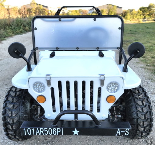 Edição branca da ELITE de Mini Gas Golf Cart Jeep levantada com bordas e os alargamentos feitos sob encomenda do para-choque
